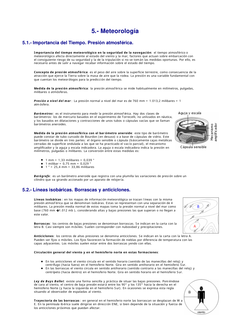 Presión atmosférica, borrascas, anticiclones y viento