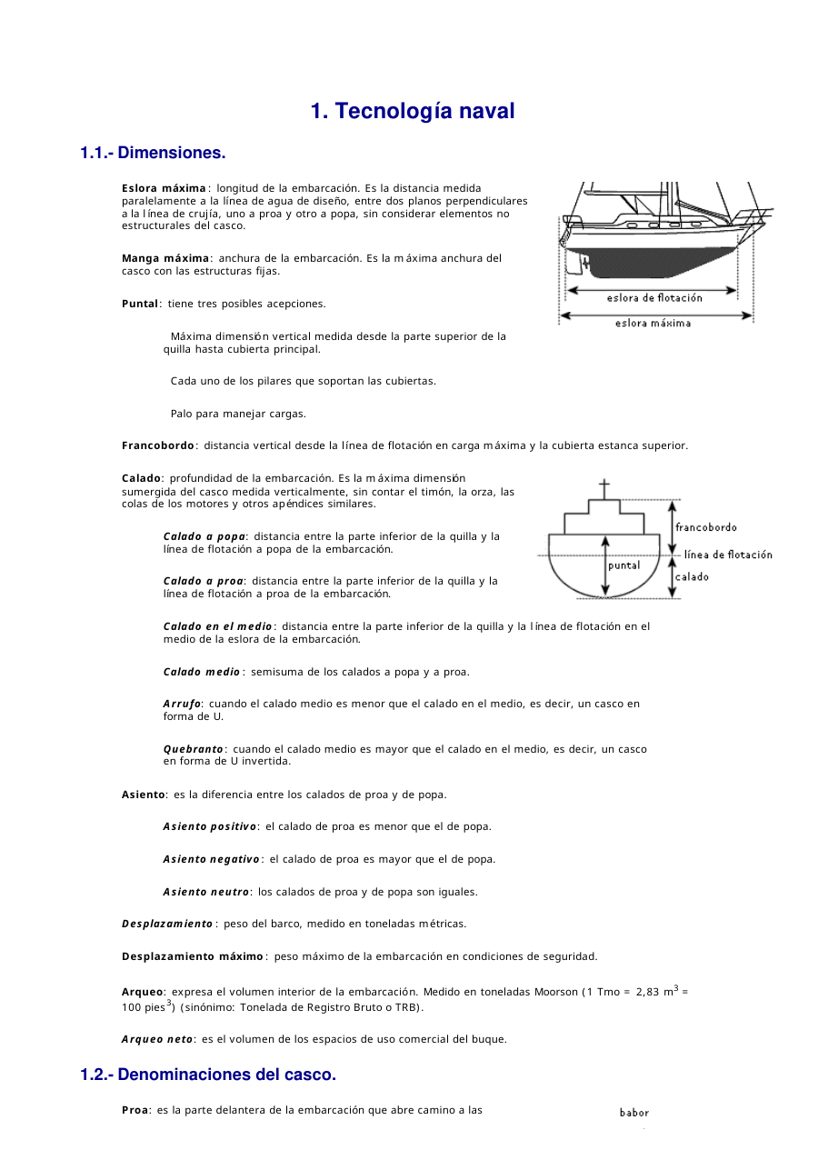 Dimensiones del casco: eslora, puntal, francobordo y calado